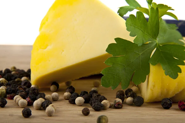 Cheese, parsley and pepper — Stock Photo, Image