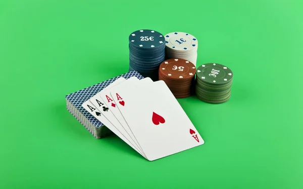 Playing cards with chips — Stock Photo, Image