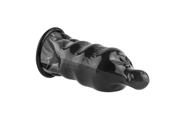 흰색 배경 근접 촬영에 고립 된 검은 콘돔 — 스톡 사진