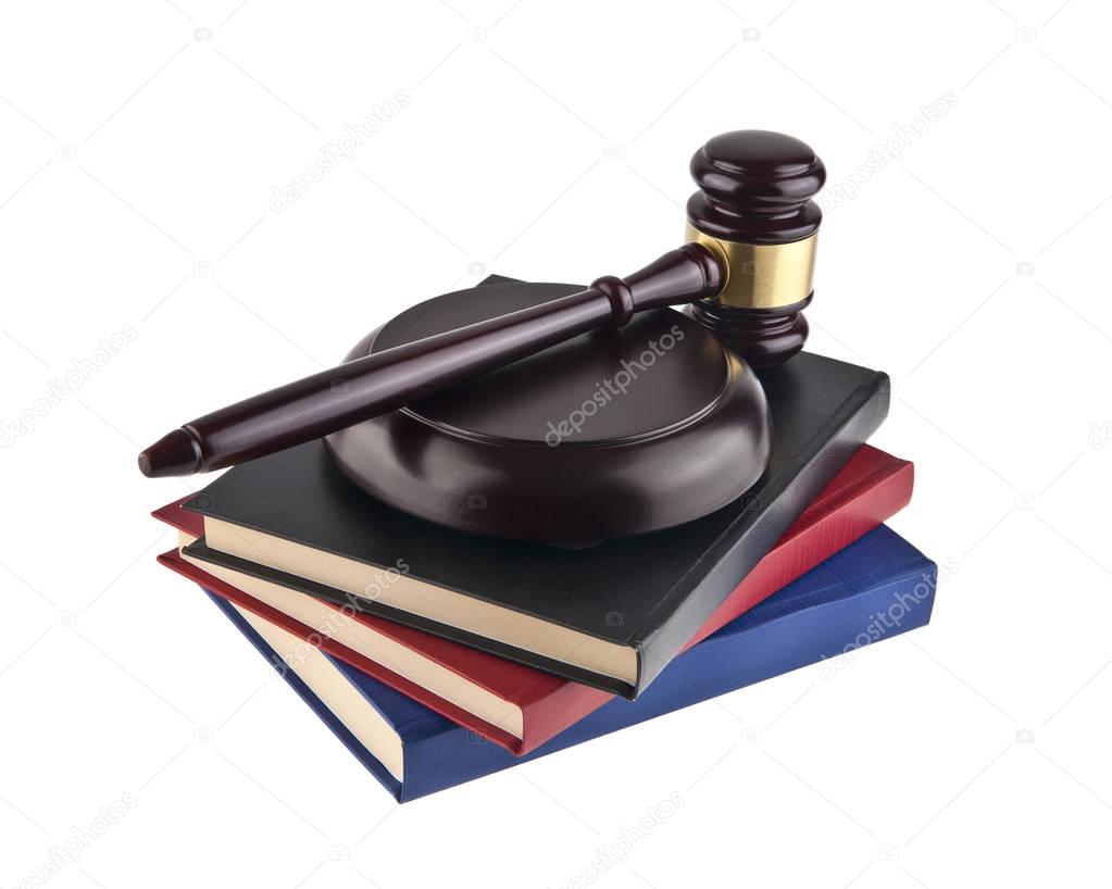 wooden gavel and books 