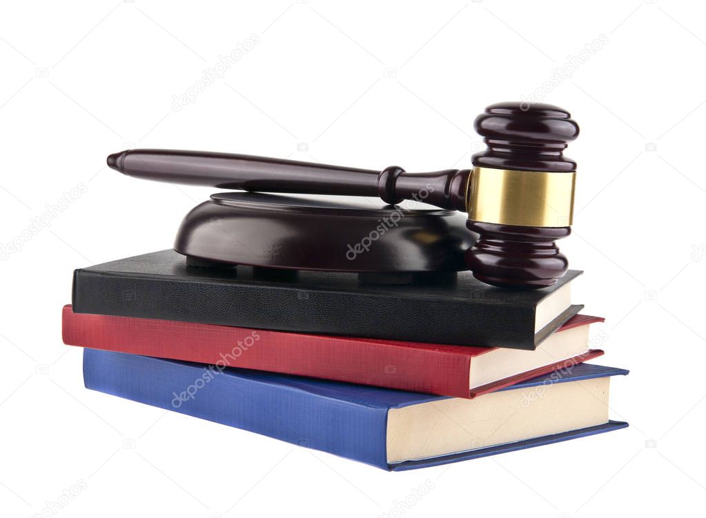 wooden gavel and books