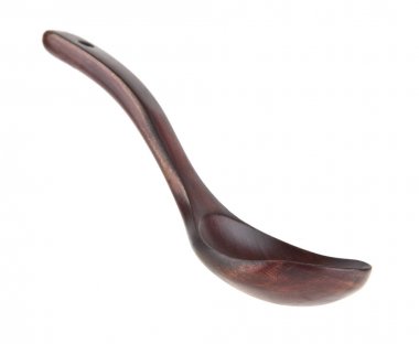 Beyaz arkaplanda tahta kaşık 