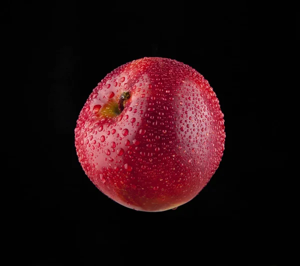 Красное яблоко в каплях воды — стоковое фото
