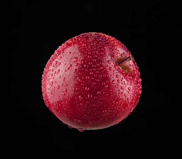 Roter Apfel in Wassertropfen — Stockfoto