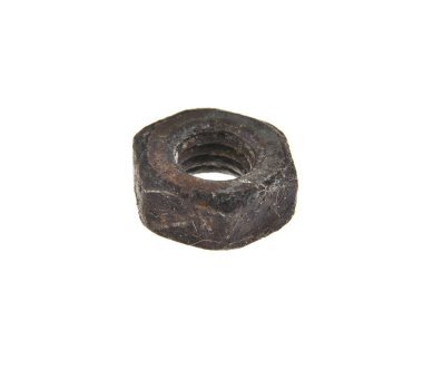 Beyaz arka plan üzerinde paslı somun