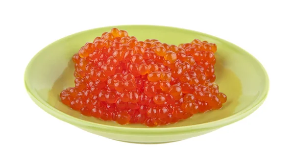 Caviar vermelho em um prato verde — Fotografia de Stock