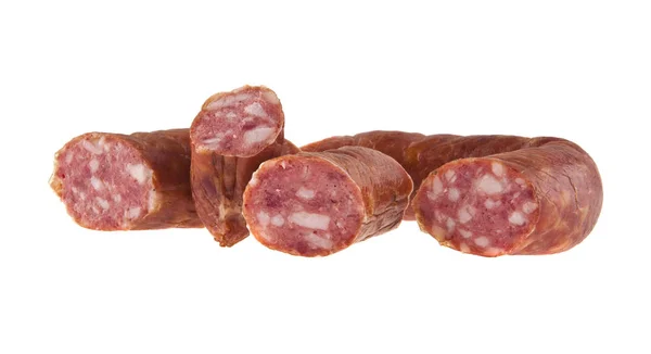 Smoked sausage on white background — Stock Photo, Image