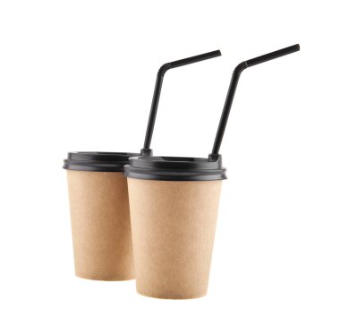 Kağıt bardak beyaz arka plan yakın çekim izole kahve ile