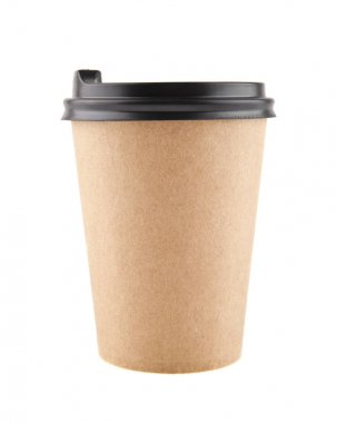 Kağıt bardak beyaz arka plan yakın çekim izole kahve ile