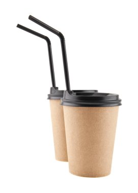 Kağıt bardak beyaz arka plan yakın çekim izole kahve ile