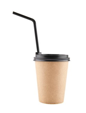 Kağıt bardak beyaz arka plan yakın çekim izole kahve ile