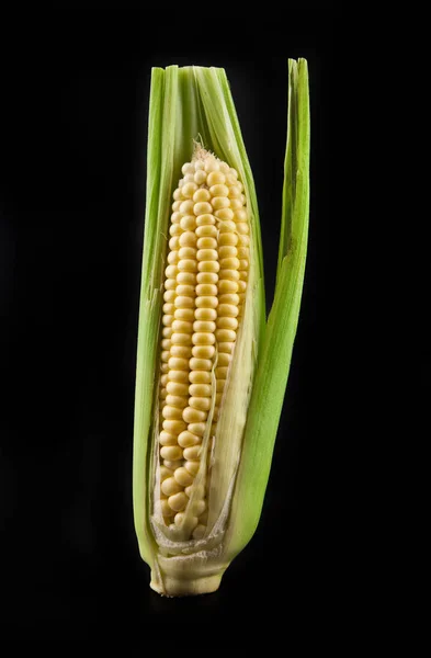 Kukurydza na czarnym tle — Zdjęcie stockowe