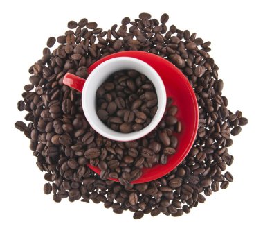 Kırmızı ve beyaz arka plan yakın çekim izole kahve