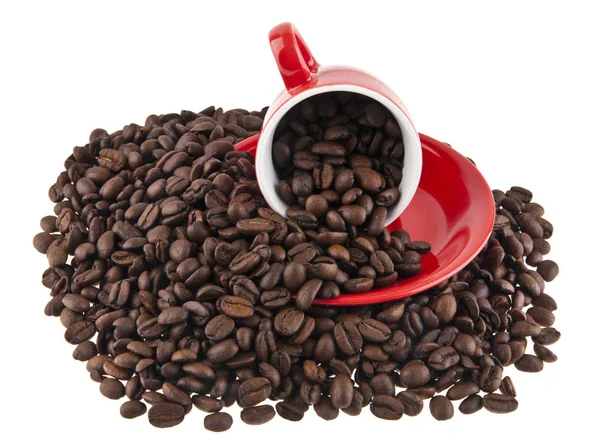 Rood en kopje koffie op witte achtergrond close-up geïsoleerd — Stockfoto
