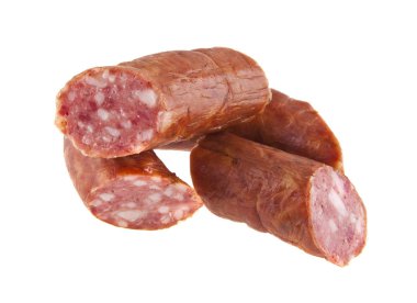 Beyaz arka plan üzerinde izole domuz yağı ile sosis