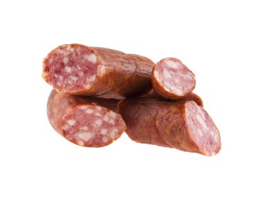 Beyaz arka plan üzerinde izole domuz yağı ile sosis