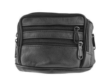 Beyaz arka plan yakın çekim izole siyah bel çantası