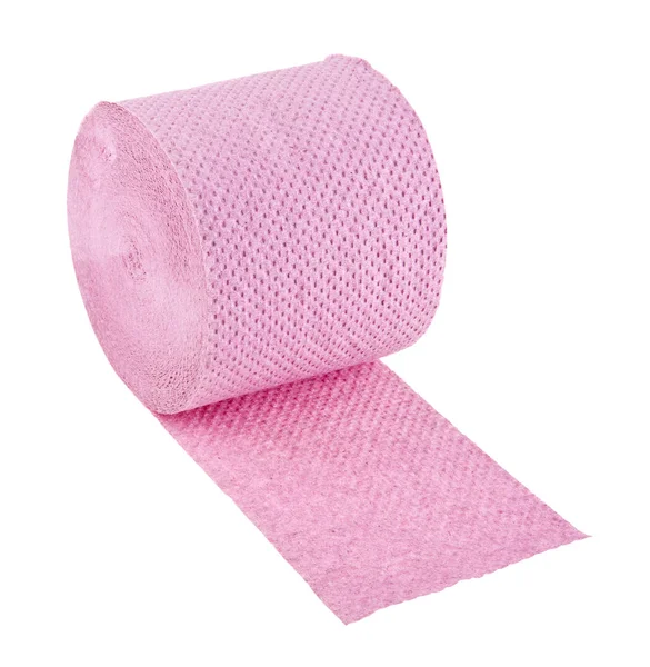 Papel higiénico rosa aislado sobre fondo blanco de cerca —  Fotos de Stock