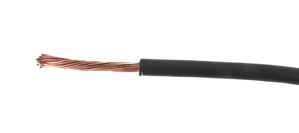 Zwarte kabel, geïsoleerd op een witte achtergrond close-up — Stockfoto