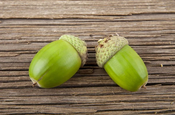 Acorns on a wooden background closeup — Stock Photo, Image