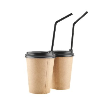 kağıt bardak beyaz arka plan yakın çekim izole içecekler için