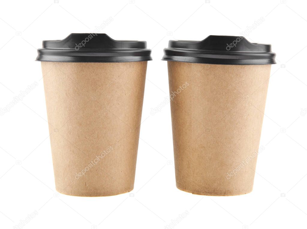 paper cups for coffee isolated on white background close-up