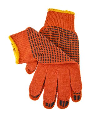 Beyaz arka plan yakın çekim izole portakal inşaat eldiven