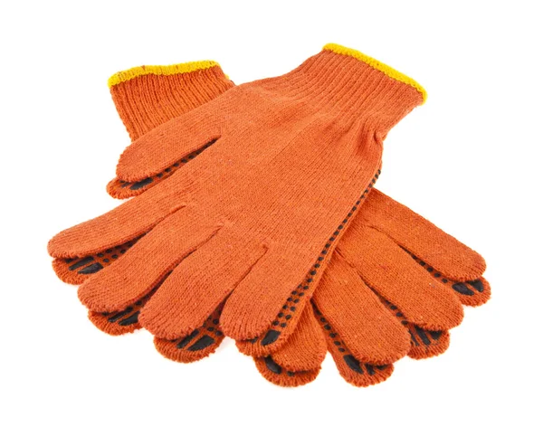 Πορτοκαλί κατασκευή γάντια που απομονώνονται σε λευκό φόντο γκρο πλαν — Φωτογραφία Αρχείου