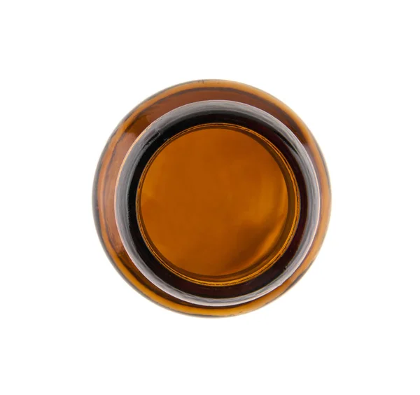 白色背景特写的玻璃褐色罐子 — 图库照片