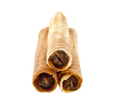 Beyaz arka planda izole edilmiş dolgulu waffle ruloları