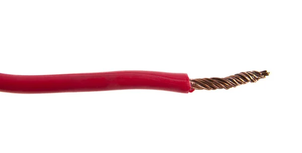 Червоний кабель ізольований на білому фоні крупним планом — стокове фото