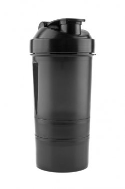 Beyaz arka plan üzerinde izole siyah su şişesi