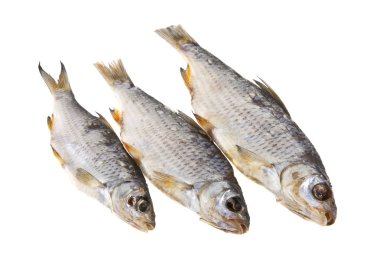 Beyaz arka planda izole edilmiş kurutulmuş balık