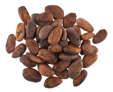 Beyaz arka plan üzerinde izole kakao taneleri