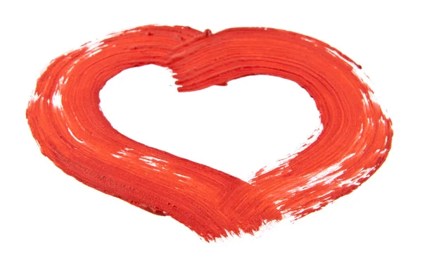 Smear beyaz arka plan üzerinde izole kalp kırmızı boya — Stok fotoğraf