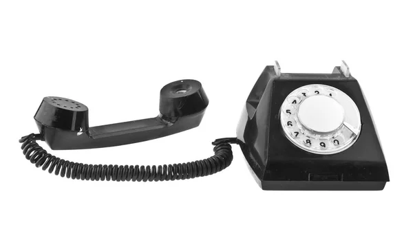 Stary telefon czarny na białym na białym tle — Zdjęcie stockowe