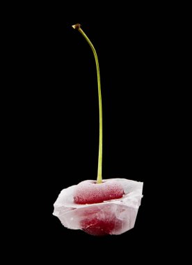 bir siyah arka plan portre üzerinde dondurulmuş vişne