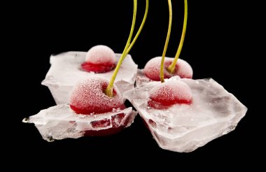 bir siyah arka plan portre üzerinde dondurulmuş vişne