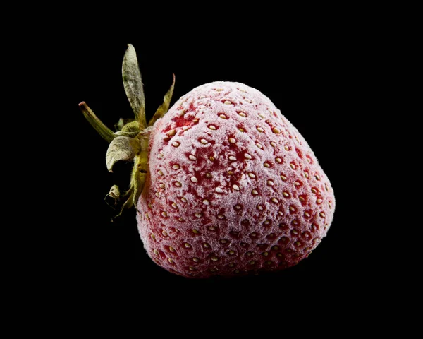 Gefrorene Erdbeeren isoliert auf schwarzem Hintergrund — Stockfoto