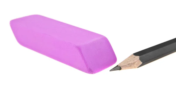 Pink eraser and black pencil isolated on white background — Stock Photo, Image
