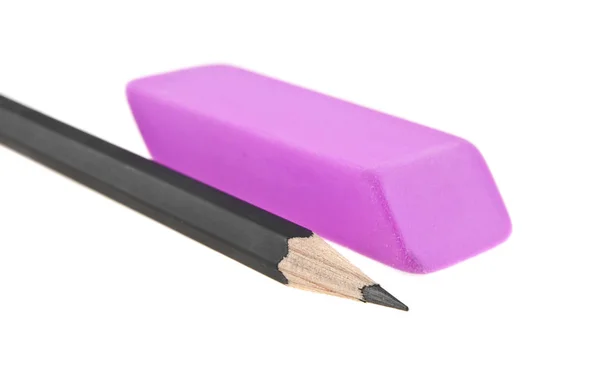 Pink eraser and black pencil isolated on white background — Stock Photo, Image