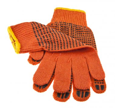 Beyaz arka plan üzerinde izole kumaş turuncu eldiven