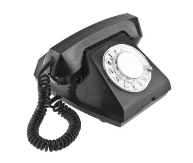 Beyaz arka plan üzerinde izole eski siyah telefon