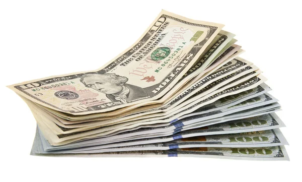 Dólares isolados no fundo branco close-up — Fotografia de Stock