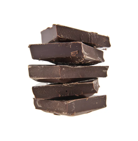 Κομμάτια σοκολάτας που απομονώνονται σε λευκό φόντο — Φωτογραφία Αρχείου