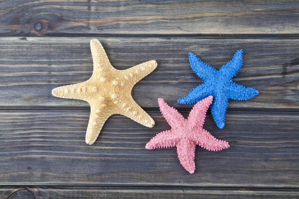 Sea stars on a wooden background — Stock Photo, Image