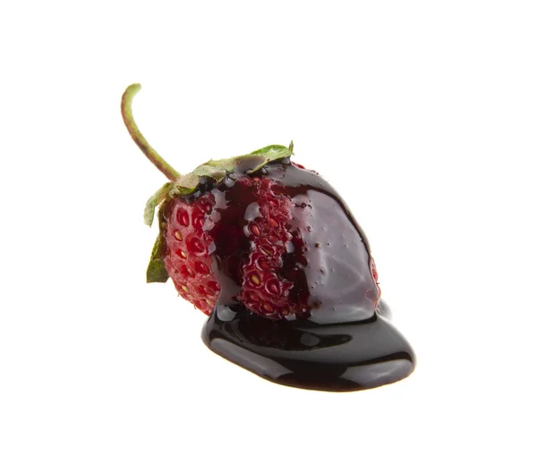 Strawberry in chocolate isolated on white background — Stock Photo, Image