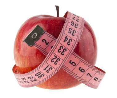 Kırmızı elma ve beyaz arka plan üzerinde izole metre