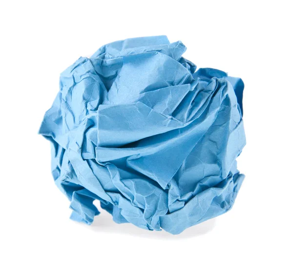 Blaues faltiges Papier isoliert auf weißem Hintergrund — Stockfoto