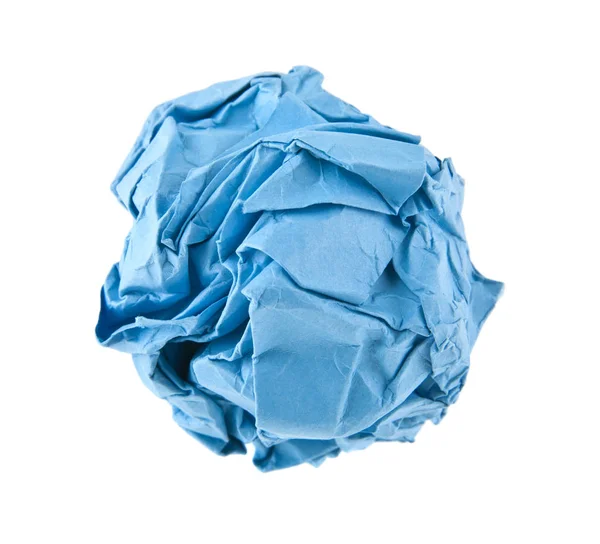 Papel arrugado azul aislado sobre fondo blanco — Foto de Stock